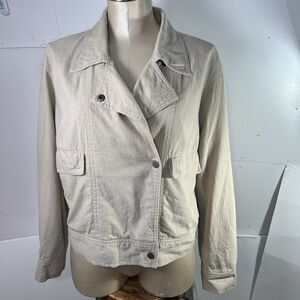 Rachel Zoe Linen Blend Cream Jacket Long Sleeve Moto Utility Casual Size M